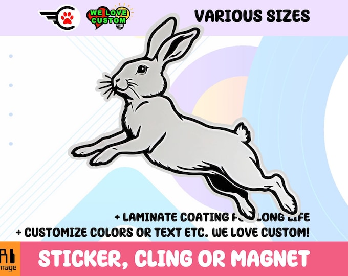 Rabbit Sticker, Magnet or Window Cling in Various Sizes