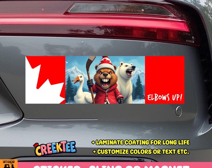 Elbows Up Bumper Sticker, Magnet, Vinyl Sticker, Window Cling or Magnet in UV Laminate Coating