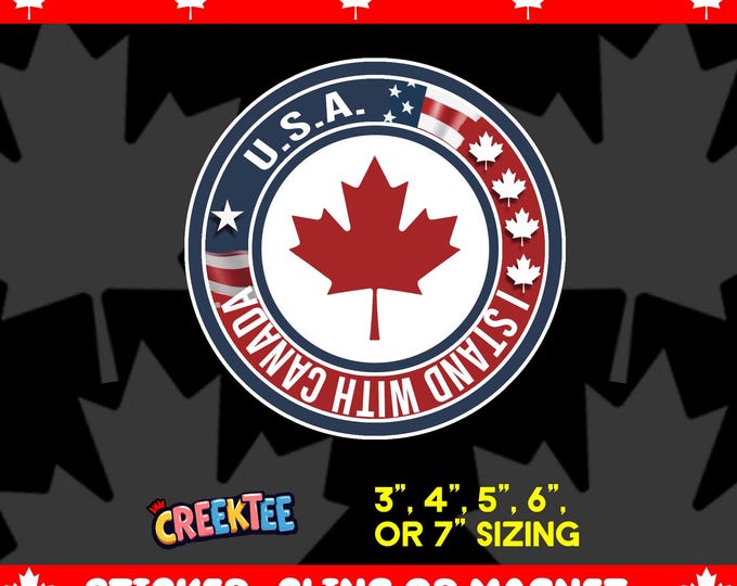 Canada USA Friendship Round Bumper Sticker, Magnet, Vinyl Sticker or Window Cling, UV Laminate Coating, laptop, water bottle