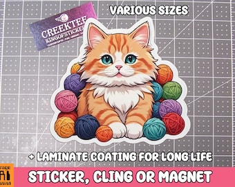 Cute playful cat, Vinyl Sticker, Magnet or Window Cling in Various Sizes