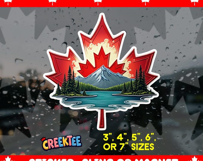 Canada Scenic Maple Leaf Bumper Sticker, Magnet, Vinyl Sticker, Window Cling, UV Laminate, laptop, water bottle