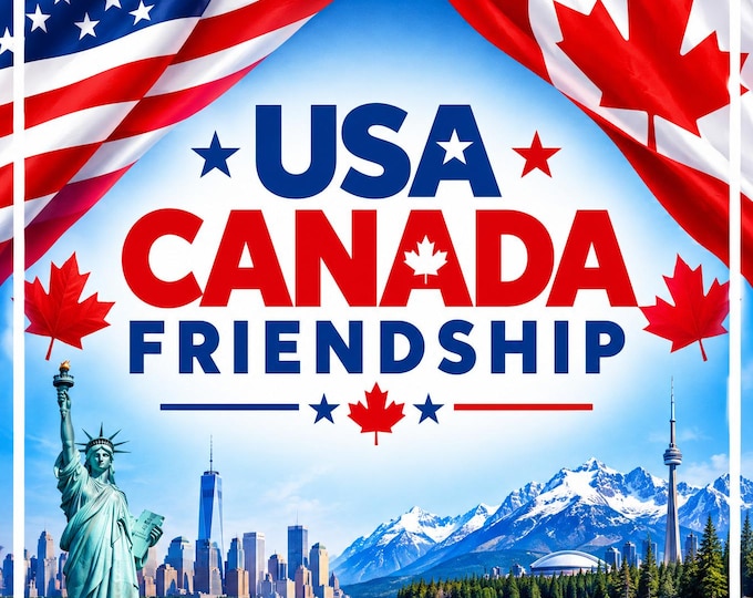 USA CANADA Friendship Square Bumper Sticker, Magnet, Vinyl Sticker or Window Cling, UV Laminate Coating, laptop, water bottle