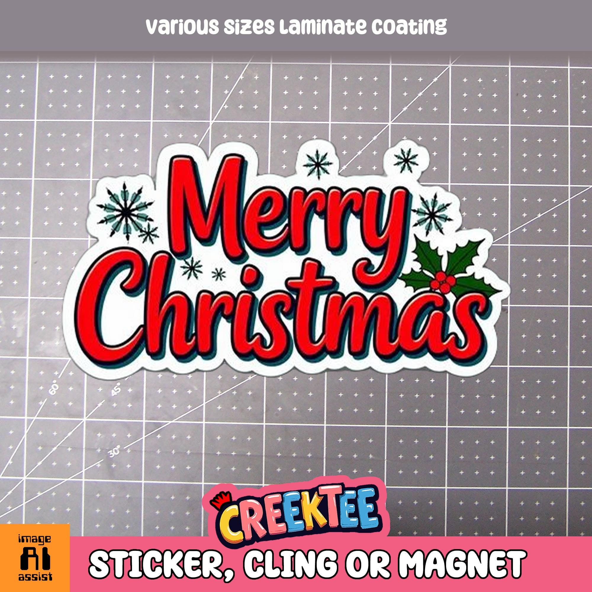 Merry Christmas Vinyl Sticker, Window Cling or Magnet in UV Laminate Coating