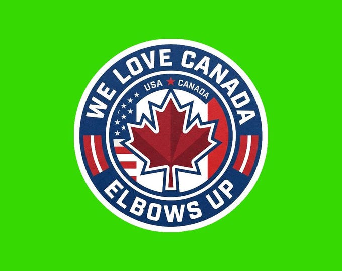 We Love Canada Elbows Up Round Bumper Sticker, Magnet, Vinyl Sticker or Window Cling, UV Laminate Coating