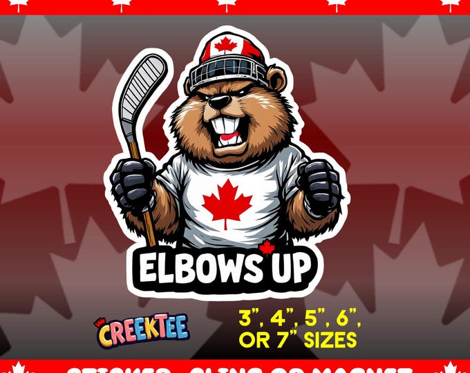 Canadian Elbows Up! Angry Beaver Flying Goose Bumper Sticker, Magnet, Vinyl Sticker, Window Cling, UV Laminate, laptop, water bottle