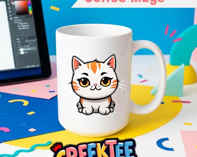 Cute Cat Print 12 oz or 15 oz Mugs Full Color Dual Side Print