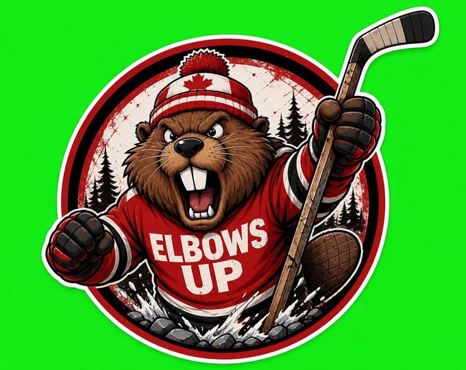 Proudly Canadian Round Elbows Up Bumper Sticker, Magnet, Vinyl Sticker or Window Cling, UV Laminate Coating