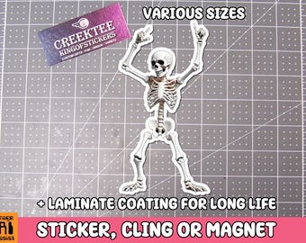 Skelett Sticker Tanzendes Skelett Magnet, Tanzender Skelett Vinyl Aufkleber, Magnet oder Cling in Verschiedenen Größen, Schädel Zeichnung, Laptop Aufkleber