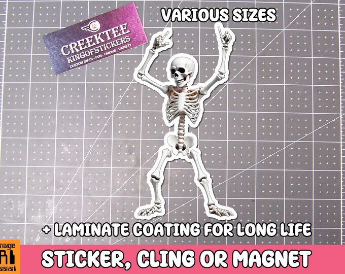 Skeleton Sticker Dancing Skeleton Magnet, dance macabre  Vinyl Sticker, Magnet or Cling in Various Sizes, skull drawing, laptop sticker