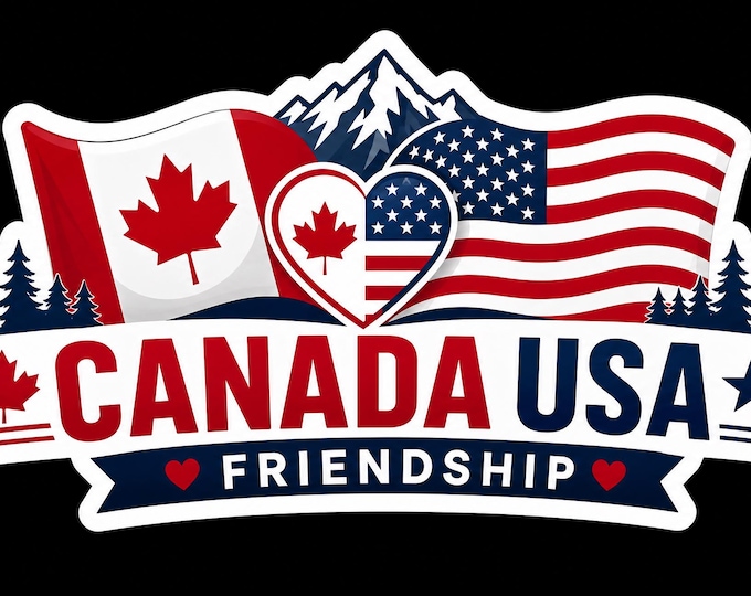 USA Canada Friendship Bumper Sticker, Magnet, Vinyl Sticker or Window Cling, UV Laminate Coating, laptop, water bottle
