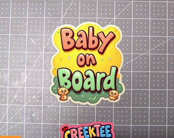 Baby On Board Cute Cat Vinyl Sticker, Window Cling or Magnet in UV Laminate Coating