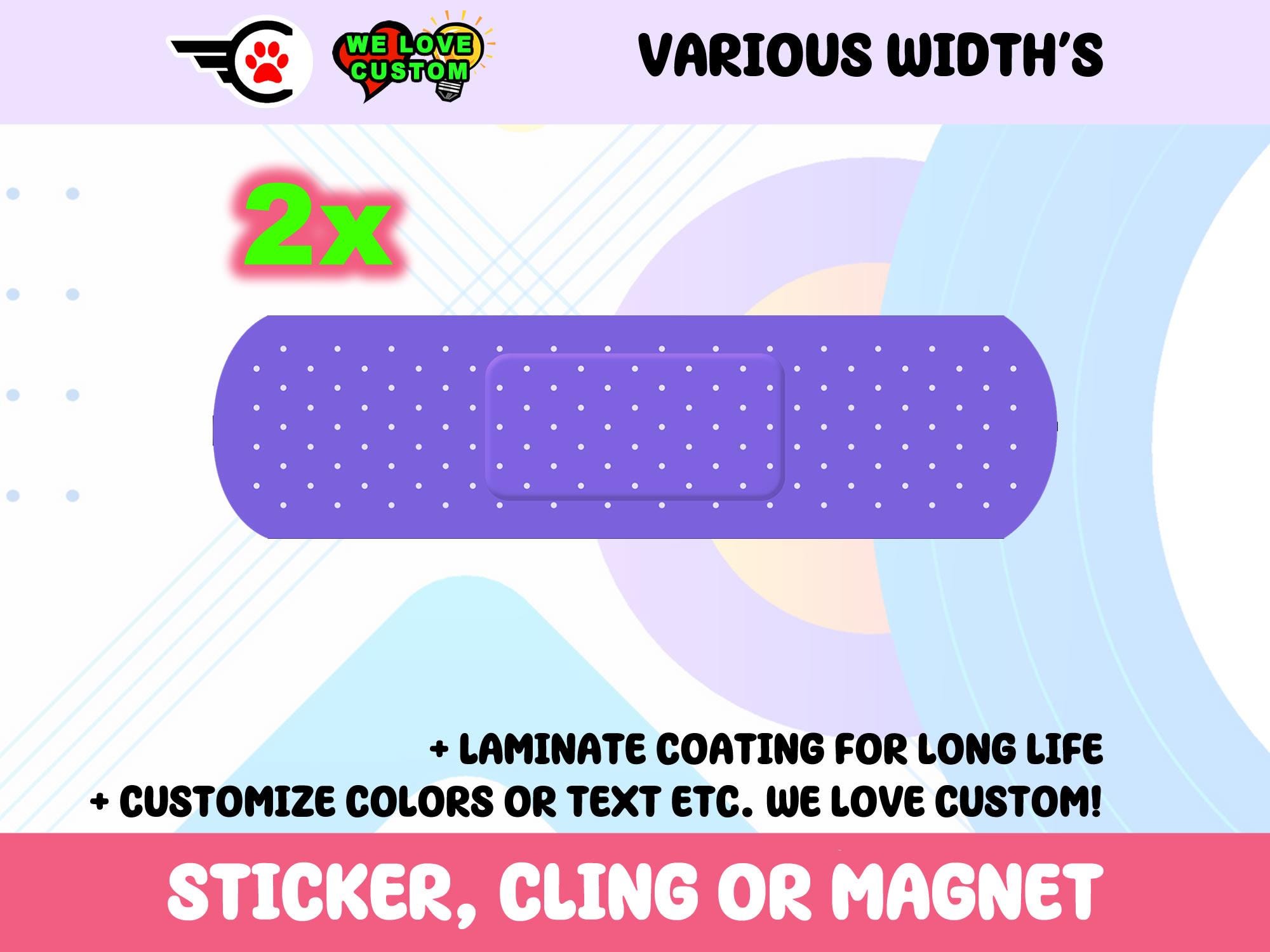2x Bandage Purple Vinyl Bumper Sticker, Window Cling or Bumper Sticker Magnet in UV Laminate Coating Choose 10