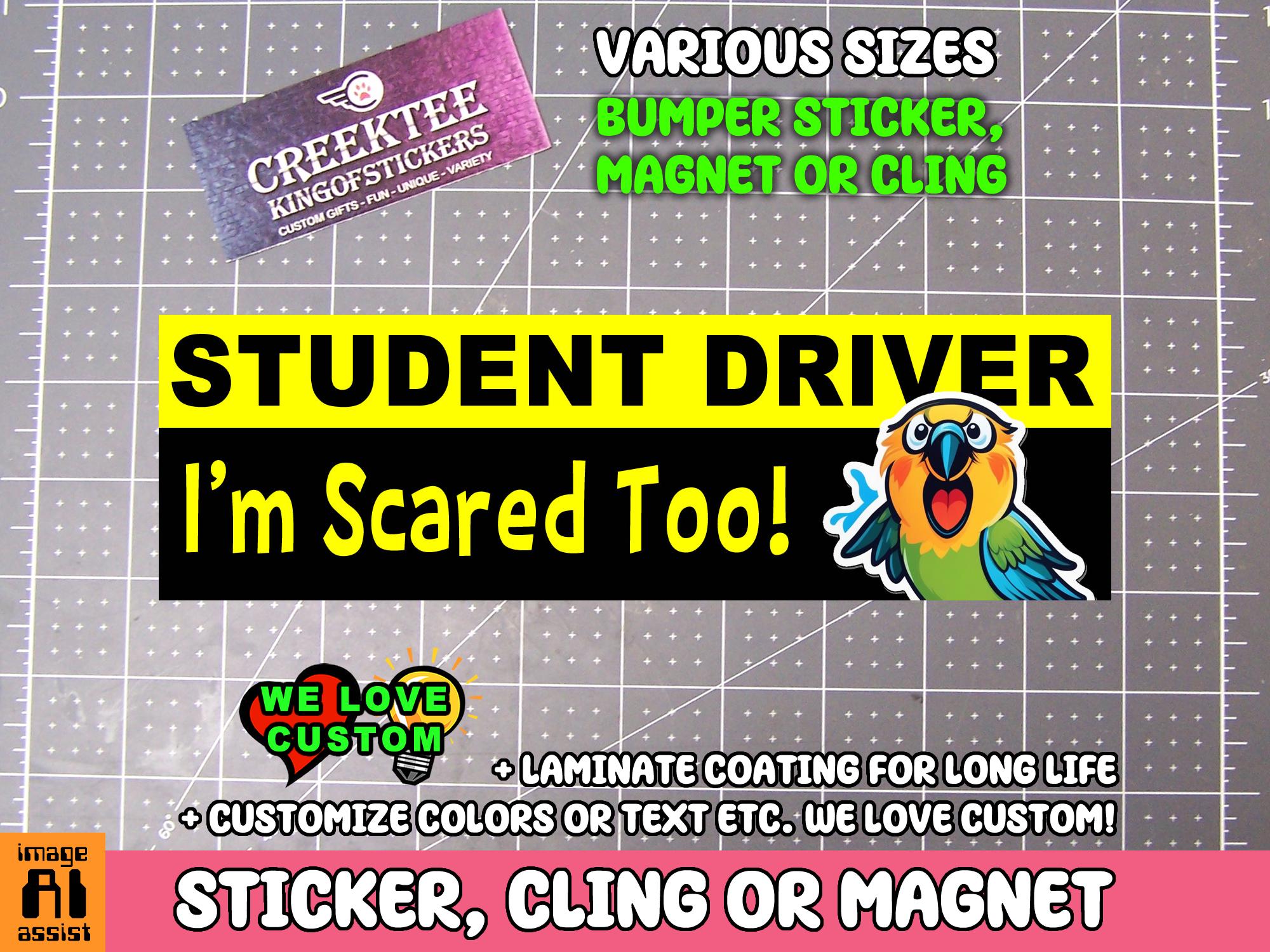 Student Driver I'm Scared Too! Bumper Sticker, Magnet or Window Cling in Various Sizes Choose 10