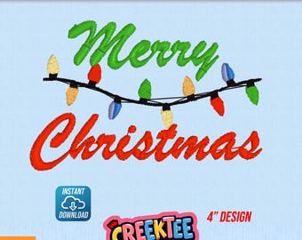 Embroidery File Merry Christmas with Christmas Lights Instant Digital Download In Various Formats