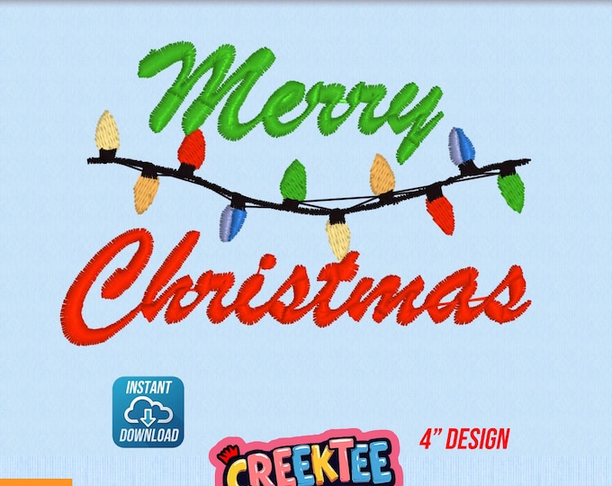 Embroidery File Merry Christmas with Christmas Lights Instant Digital Download In Various Formats