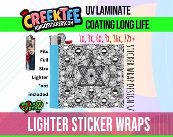 Illuminati Design 3x Lighter Sticker Wraps, OR your photo, text, or images,  bundles available, with laminate coating. 3x, 6x, 9x, 18x, 36+