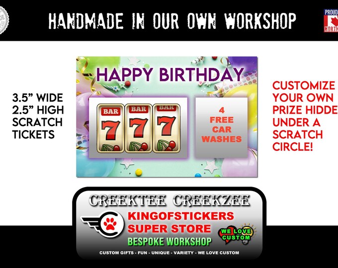 Custom Faux Scratch Tickets Novelty, Laminate Coating, Scratch Off Top, Customize The Text and Message