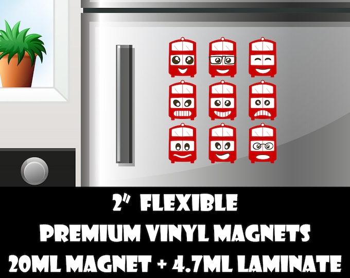 27x - 2inch double decker bus emoji fridge vinyl magnets laminated.