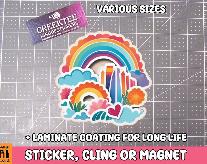 Boho Artistic Rainbow Sticker, Magnet or Window Cling in Various Sizes