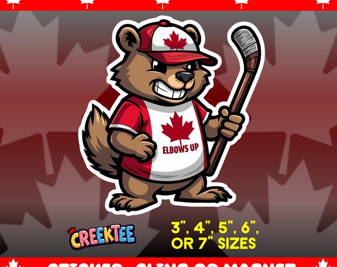 Canadian Elbows Up! Angry Beaver Flying Goose Bumper Sticker, Magnet, Vinyl Sticker, Window Cling, UV Laminate, laptop, water bottle