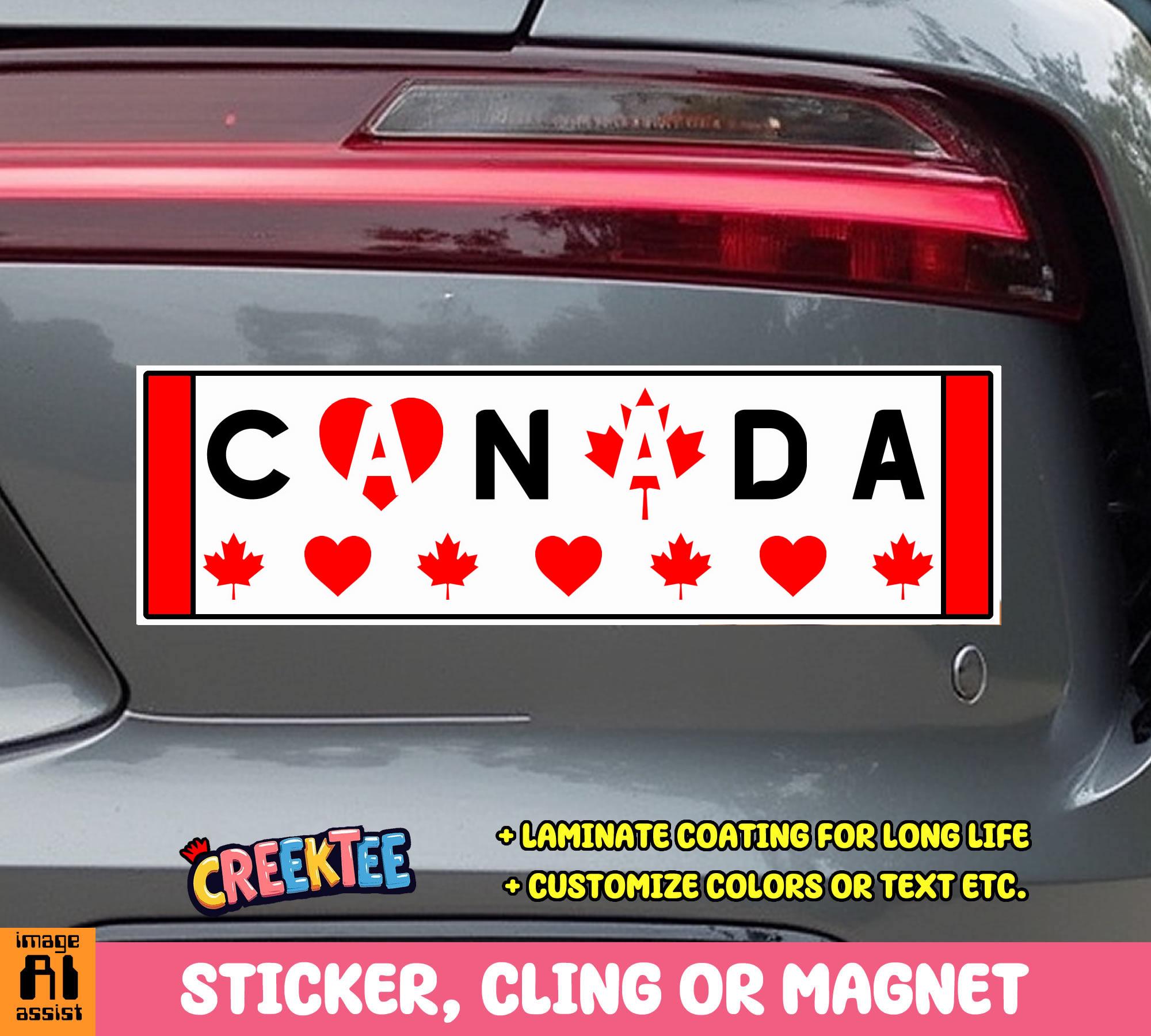 Canada Love Bumper Sticker, Magnet, Vinyl Sticker, Window Cling or Magnet in UV Laminate Coating
