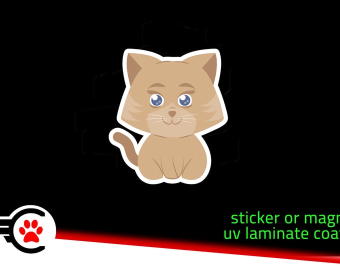 Cute Cat Sticker or Magnet, High quality standard or vinyl in optional 20 mil thick magnet with UV laminate.. not your average sticker!