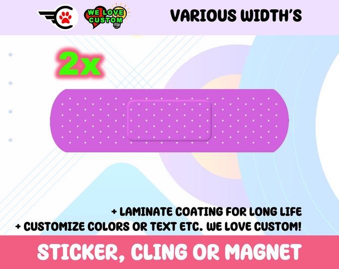 2x Bandage Purple Vinyl Bumper Sticker, Window Cling or Bumper Sticker Magnet in UV Laminate Coating Choose 10" for Standard Size