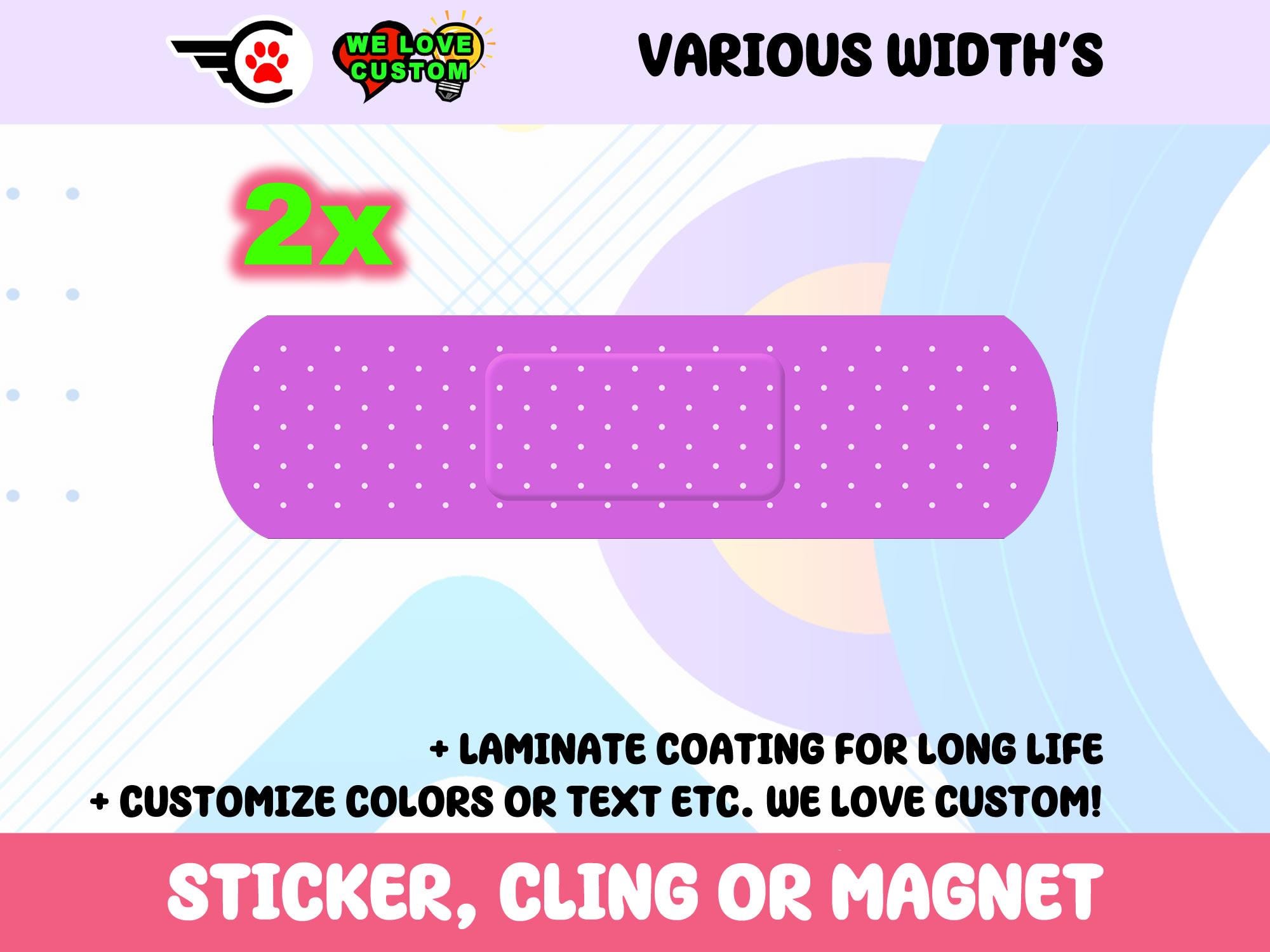 2x Bandage Purple Vinyl Bumper Sticker, Window Cling or Bumper Sticker Magnet in UV Laminate Coating Choose 10