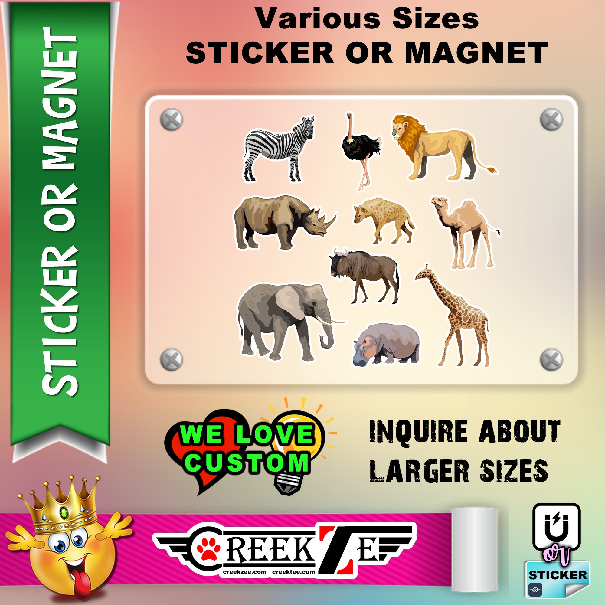 42 Sticker Collection Wild Animals Stickers in Standard Photo Etsy