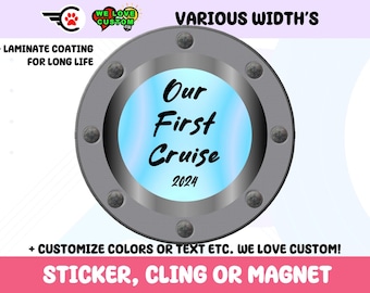 Custom Text Round Ship Window Vinyl Bumper Sticker, Window Cling in UV Laminate Coating. Your Text, Your Photo, Cruise Ship Door Magnet