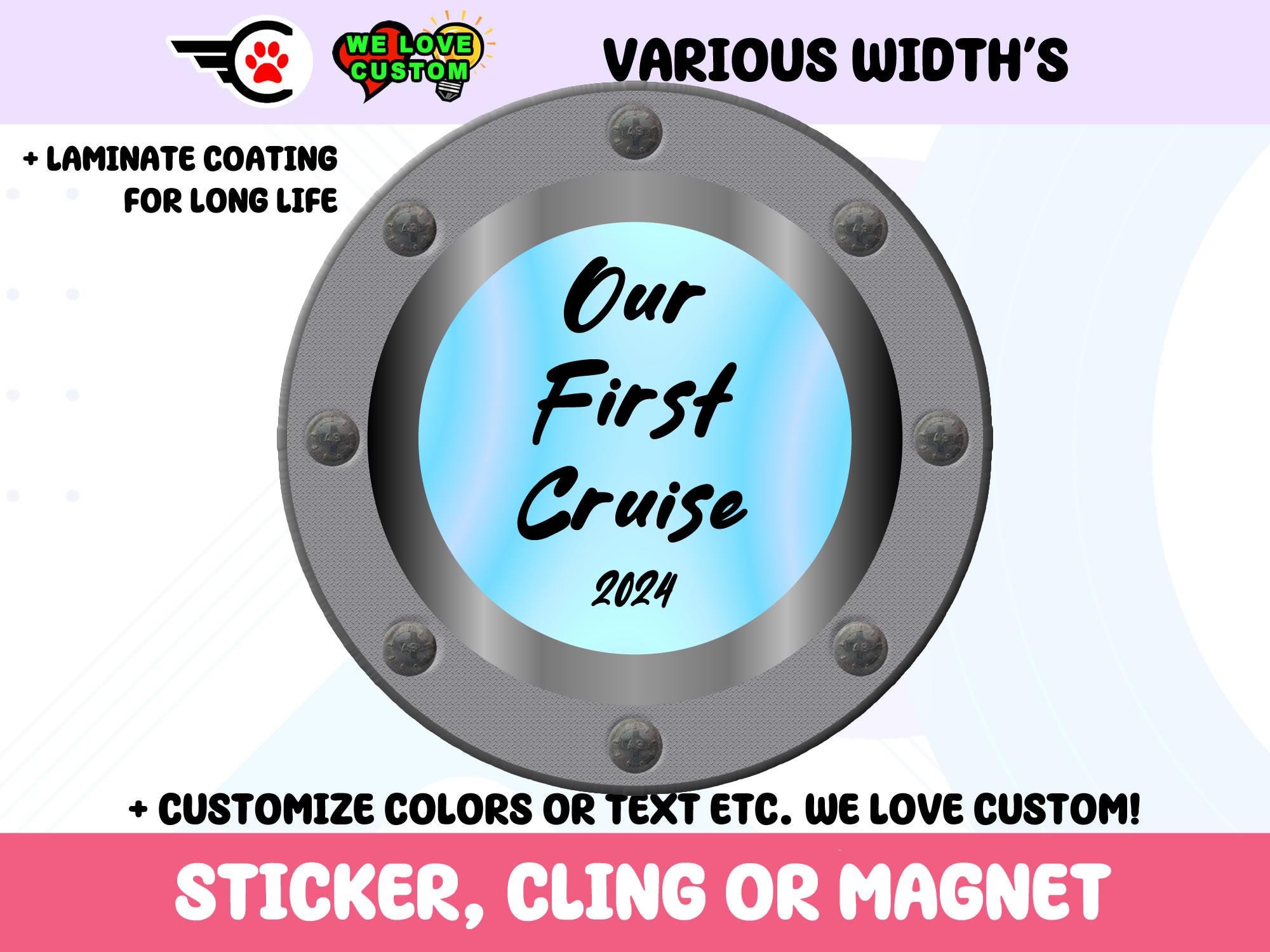 Custom Text Round Ship Window Vinyl Bumper Sticker, Window Cling in UV Laminate Coating. Your Text, Your Photo, Cruise Ship Door Magnet