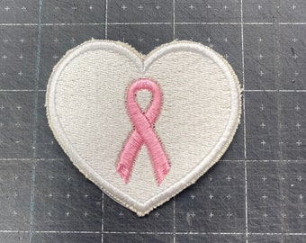 Embroidered 3 Inch Cancer Ribbon in Heart  Iron On, sew on or Magnet Patch