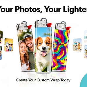 Custom 3x Lighter Sticker Wraps, your photo, text, or images, quantity bundles available, with laminate coating. 3x, 6x, 9x, 18x, 36 plus image 2