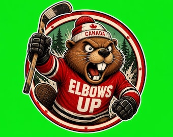 Proudly Canadian Round Elbows Up Bumper Sticker, Magnet, Vinyl Sticker or Window Cling, UV Laminate Coating