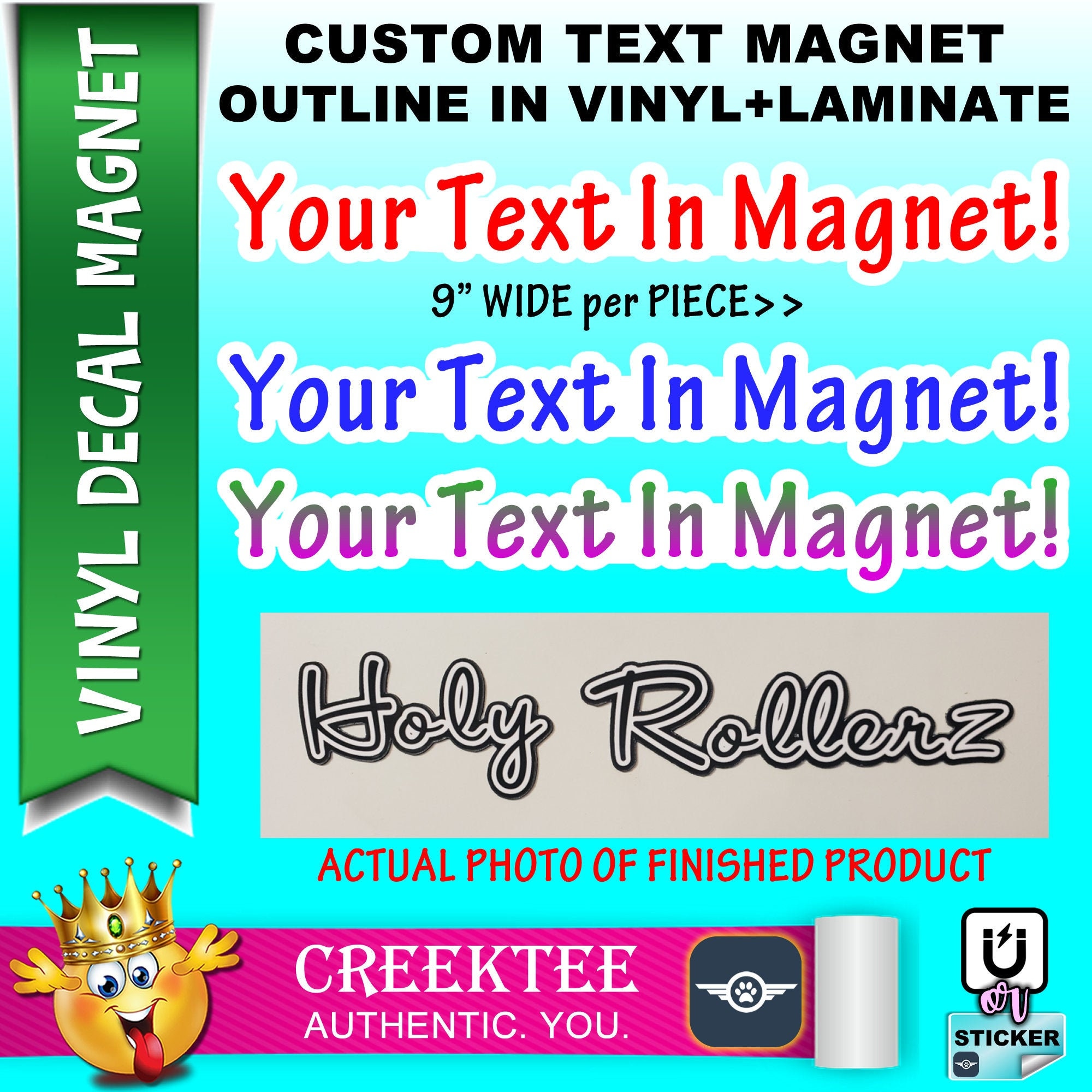 Custom Text Vinyl Magnet in Your Font Choice  one line up to 9