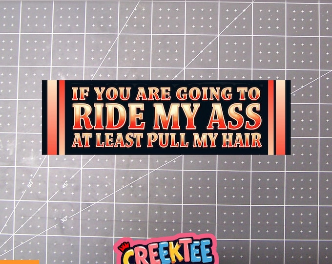 If Your Going To Ride My A**, Pull My Hair Vinyl Bumper Sticker, Window Cling or Bumper Sticker Magnet in UV Laminate Coating