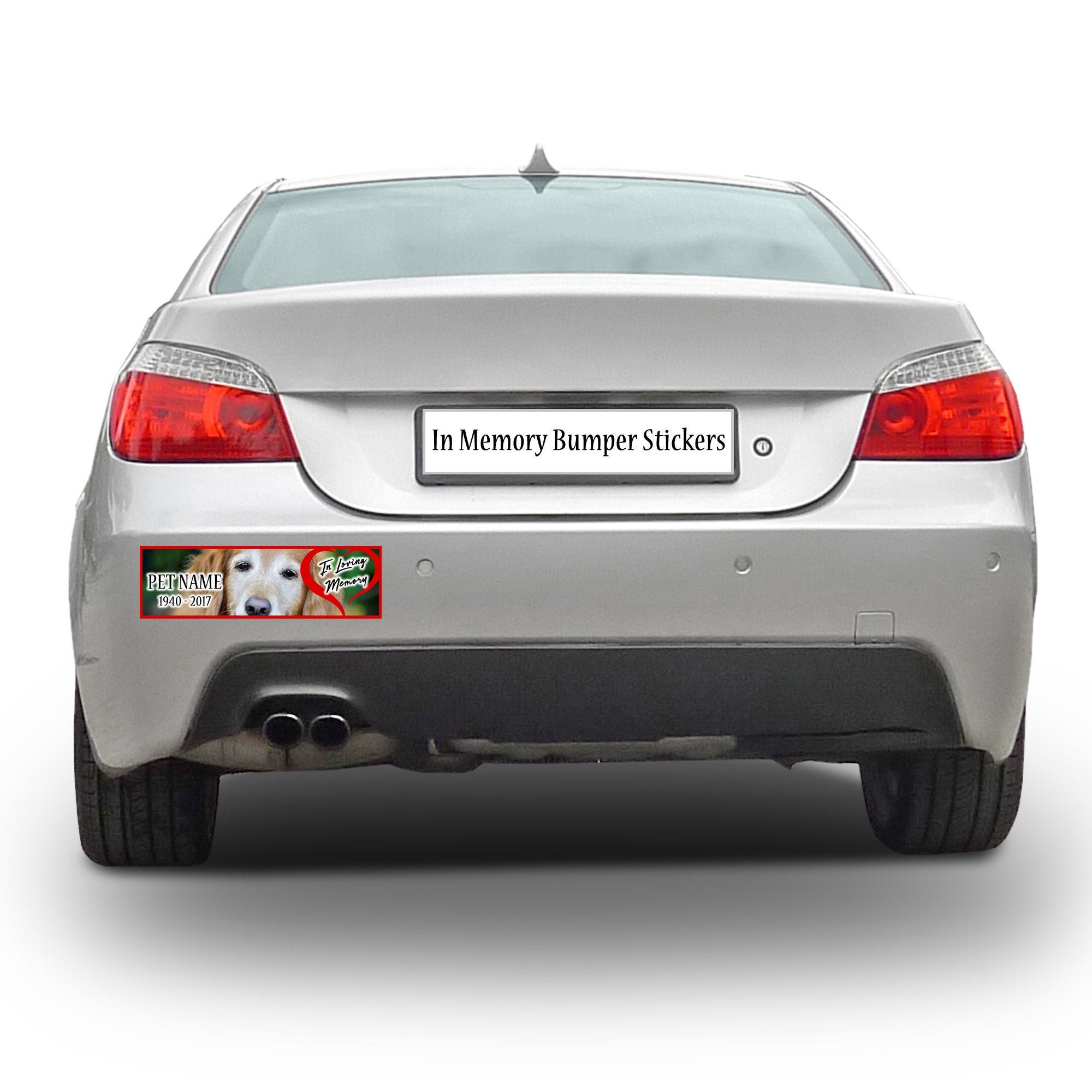 In Loving Memory, In Memory, Pet, Dog, Cat, Rabbit memorial custom bumper sticker 10 x 3 or Magnetic Bumper Sticker Available In Loving Memory, In Memory, Pet, Dog, Cat, Rabbit memorial custom bumper sticker 10 x 3 or Magnetic Bumper Sticker Available