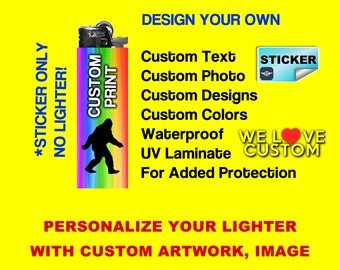 10x, 25x, 50x, 100x Bulk Custom Sticker Wrap for Lighter, sticker + laminate coating for long durability, add a photo, text or? sticker only