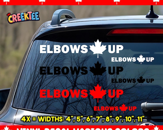 4x Elbows Up Maple Leaf Vinyl Decals in various sizes for water bottles, laptops, lockers, books, various sizes and colors