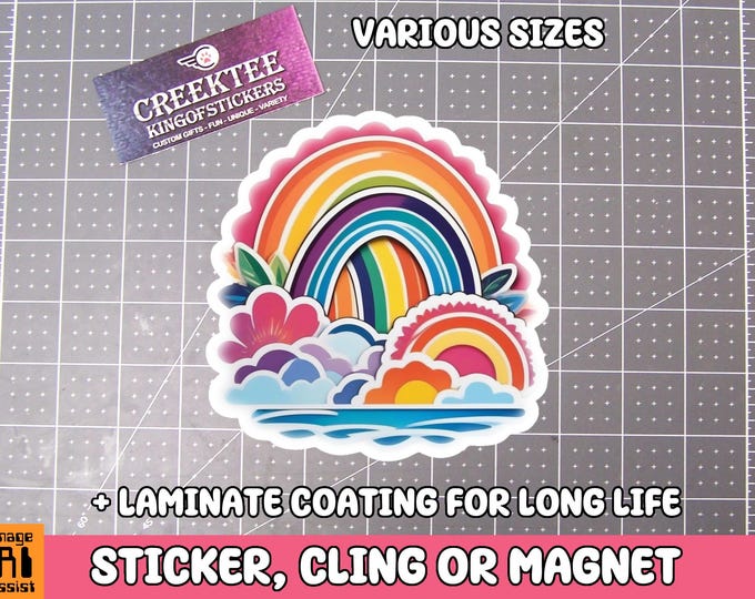Boho Artistic Rainbow Sticker, Magnet or Window Cling in Various Sizes