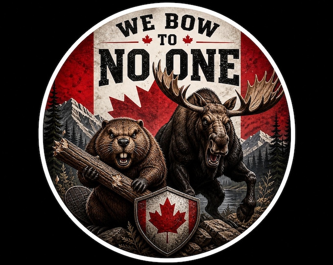 Canada We Bow To No One Round Bumper Sticker, Magnet, Vinyl Sticker or Window Cling, UV Laminate Coating, laptop, water bottle