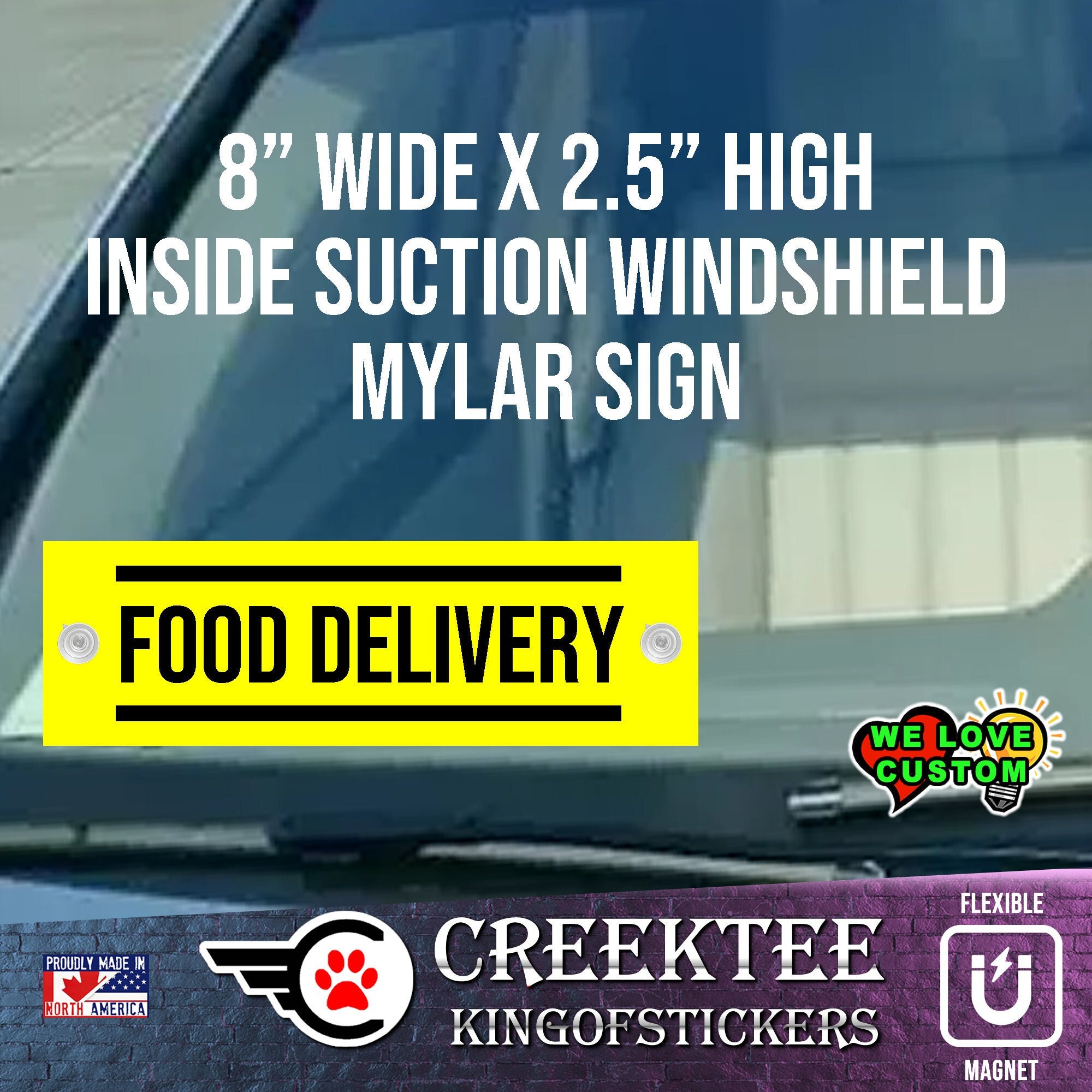 Delivery mylar sign with suction cups inside window mounting laminated coating 8