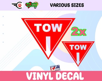 2 calcomanías de vinilo personalizadas TOW de colores o en cromo, varios tamaños, alta calidad.