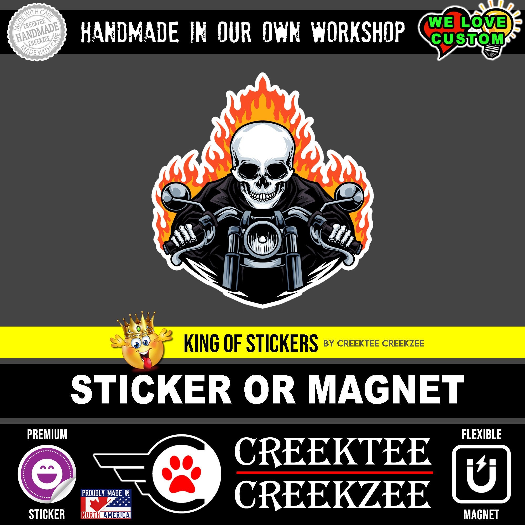 Skull Die-Cut sticker or magnet in various widths, 3