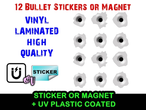 12x Vinyl Einschusslöcher Aufkleber oder Vinyl Magnet Laminierter