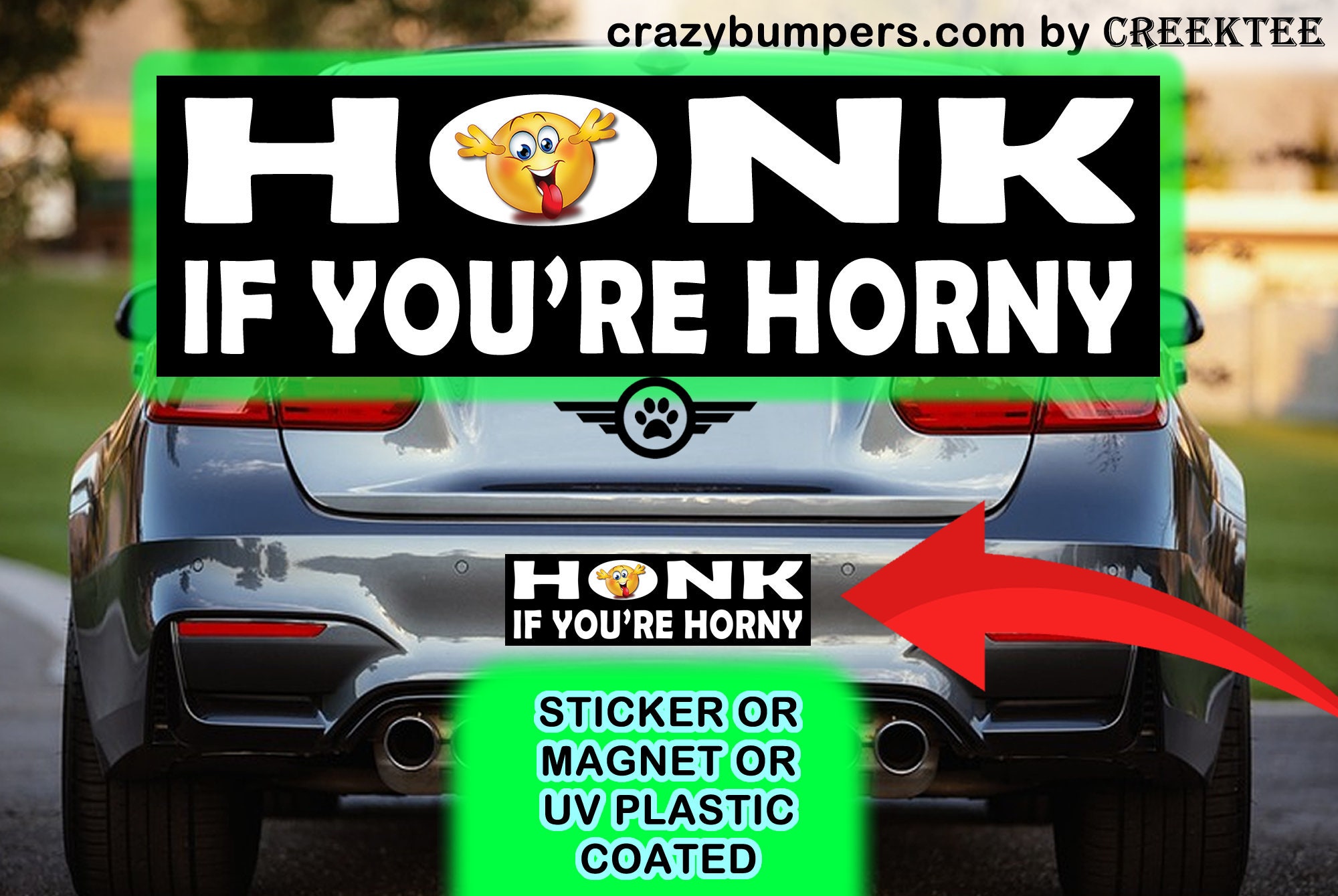 UV Protected Honk If You're Horny Emoji Bumper Sticker 10 x 3 Bumper Sticker or Magnetic Bumper Sticker Available UV Protected Honk If You're Horny Emoji Bumper Sticker 10 x 3 Bumper Sticker or Magnetic Bumper Sticker Available