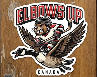 Elbows Up Canada Angry Beaver Bumper Sticker, Magnet, Vinyl Sticker, Window Cling, UV Laminate, laptop, water bottle
