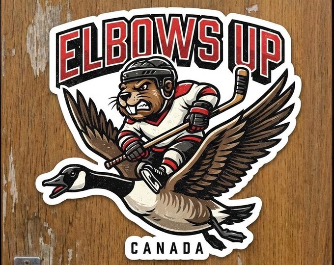 Elbows Up Canada Angry Beaver Bumper Sticker, Magnet, Vinyl Sticker, Window Cling, UV Laminate, laptop, water bottle