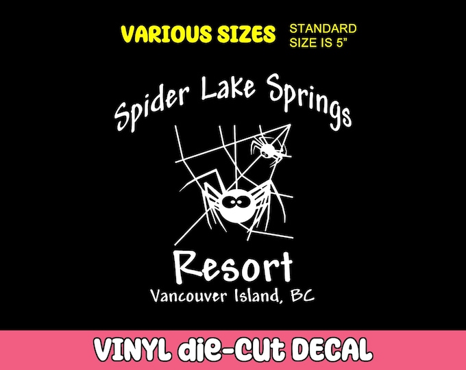 Spider Lake Springs Resort Vinyl Decal Various Sizes and Colors Die Cut Vinyl Decal also in Cool Chrome Colors