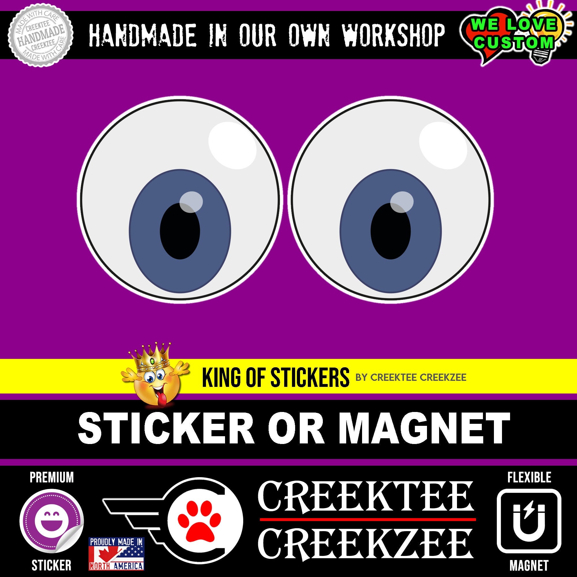 Set of eyes Die-Cut sticker or magnet in various widths, 3